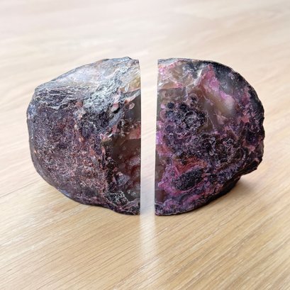 Pair Of Natural Agate Geode Crystal Decorative Bookends