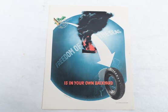 FORTUNE MAG WW 2 US War Effort Poster HERBERT BAYER Freedom Of The Seas Aug 1941