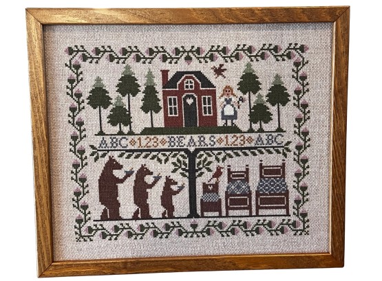 Framed Vintage Needlepoint Sampler Of 'The Three Bears' - Photo 2