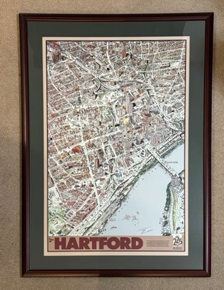 Matted And Framed Poster Of Hartford, CT Signed By Artist Phil Lohman
